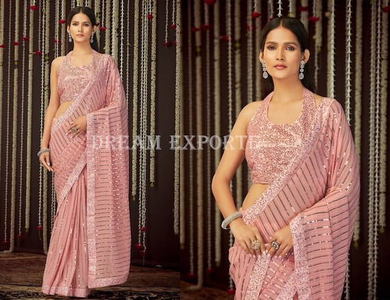 Pink party store wear saree