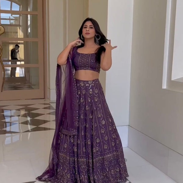 Purple Lehenga Choli For Women Indian Wedding Wear Lengha Choli Designer Party Wear Indian Guest Lehangas, Bridesmaids Sangeet Wear Ghagra