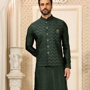 Mens Kurta Pajama Indian Wedding Party Wear Embroidery Kurtas, Festive Wear Gift Kurta South Asian Traditional Wear Kurtas,Reception Wear image 2