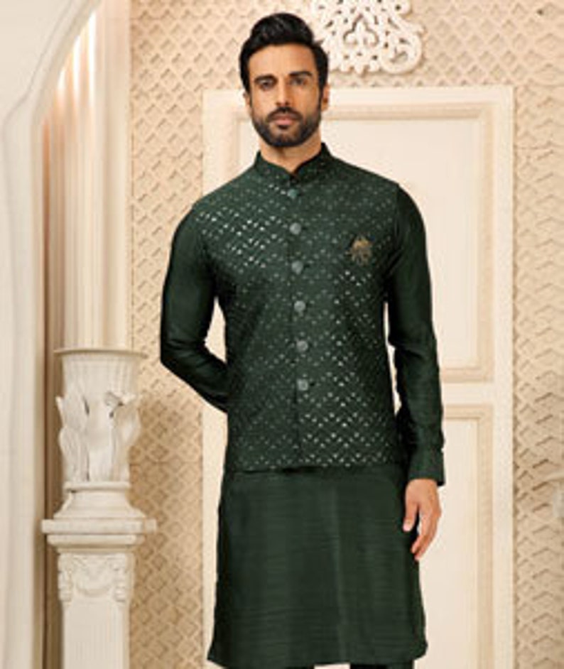 Mens Kurta Pajama Indian Wedding Party Wear Embroidery Kurtas, Festive Wear Gift Kurta South Asian Traditional Wear Kurtas,Reception Wear image 2