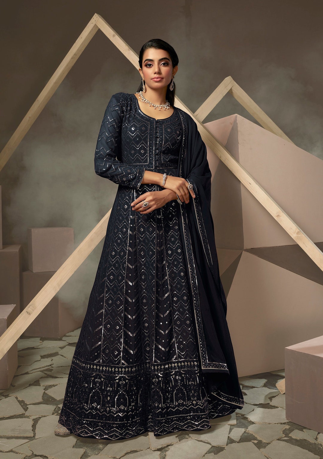 Astounding Blue Wedding Function Pant Style Anarkali Suit