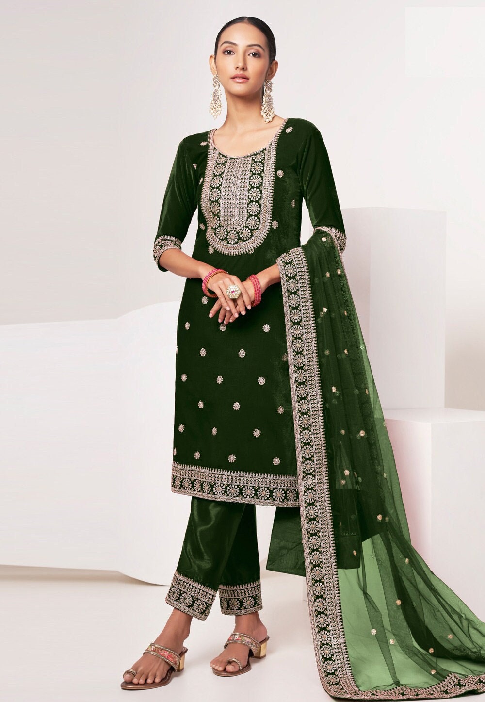 Buy Dark Green Salwar Suit online-Karagiri