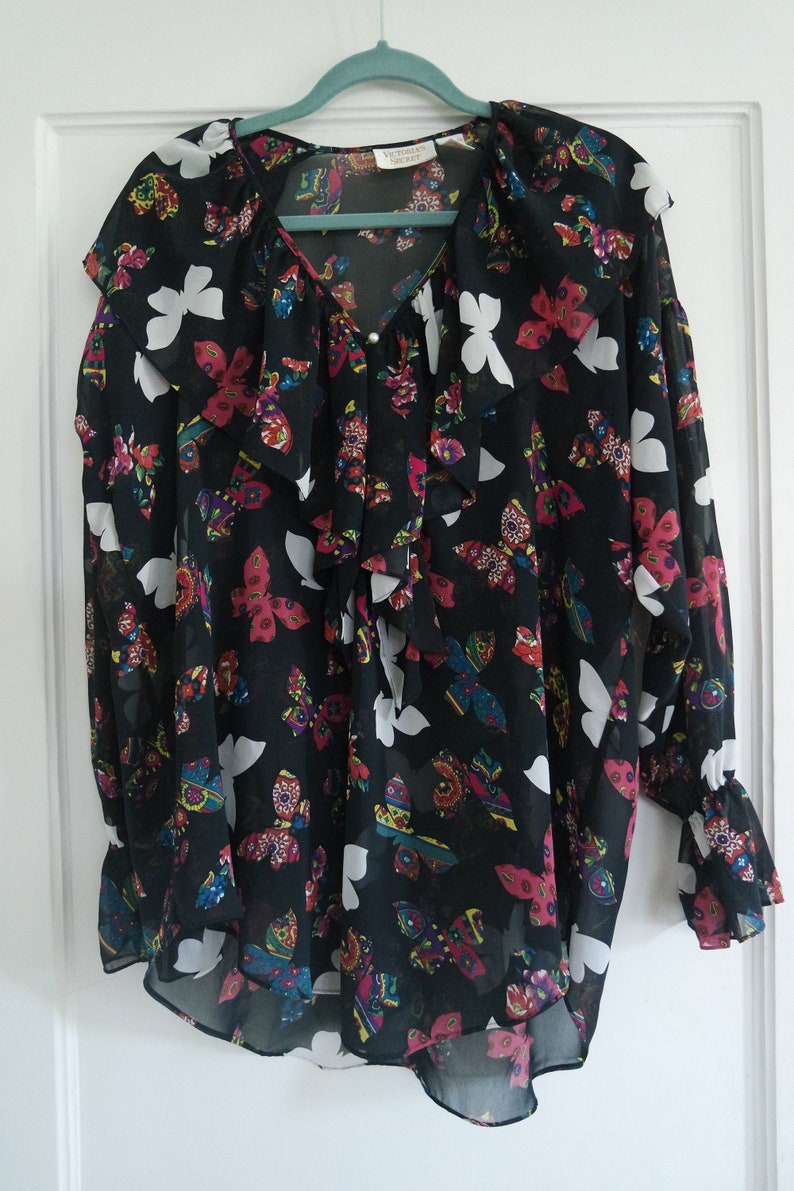 Vintage Victoria Secret Gold Label Sheer Hi-Lo Blouse with Keyhole