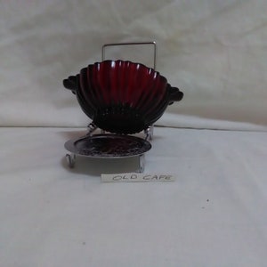 Royal Ruby berry bowl, Old Cafe pattern depression glass
