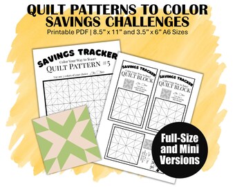 Low Income Savings Challenge Trackers, Printable Color-By-Number 8.5x11" Quilt Pattern and A6 Mini Quilt Block Money Saving Trackers (QP5)