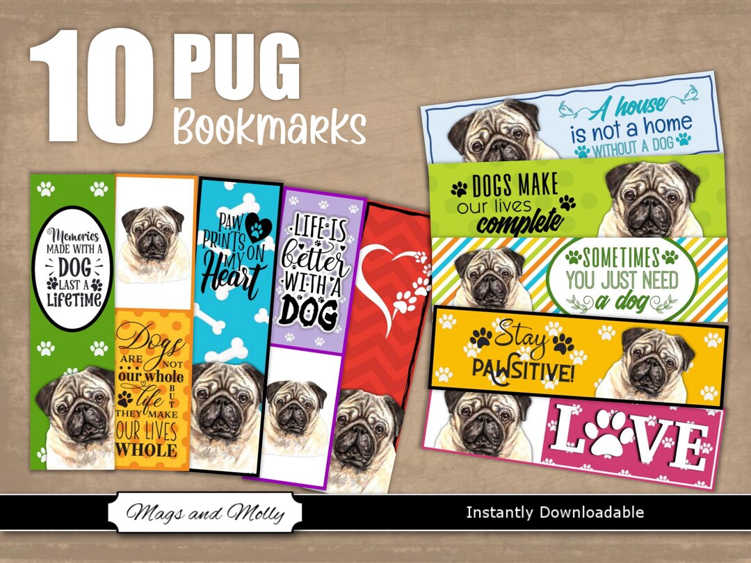 Pug Printable Bookmarks With Dog-themed Quotes. Set of 10 - Etsy
