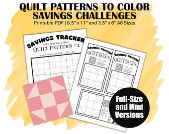 Low Income Savings Challenge Trackers, Printable Color-By-Number 8.5x11" Quilt Pattern and A6 Mini Quilt Block Money Saving Trackers (QP2)