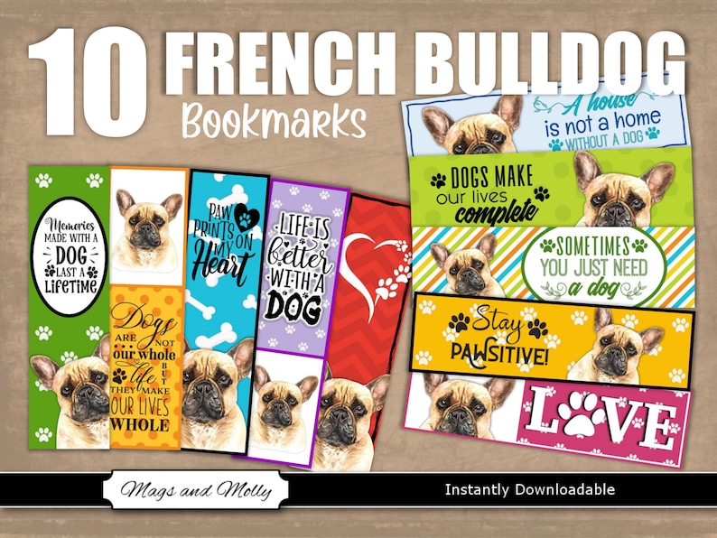 French Bulldog Printable Bookmarks With Dog-themed Quotes. Ten | Etsy