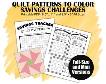 Low Income Savings Challenge Trackers, Printable Color-By-Number 8.5x11" Quilt Pattern and A6 Mini Quilt Block Money Saving Trackers (QP9)