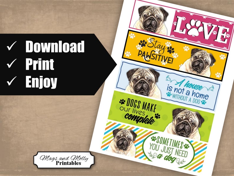 Pug Printable Bookmarks With Dog-themed Quotes. Set of 10 - Etsy