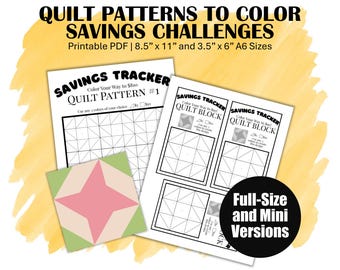 Low Income Savings Challenge Trackers, Printable Color-By-Number 8.5x11" Quilt Pattern and A6 Mini Quilt Block Money Saving Trackers (QP1)