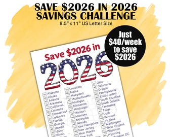 Save 2026 in 2026 Savings Challenge Tracker, Low Budget Savings Goal, Printable New Year Savings Challenge, Sinking Funds, US Letter Size