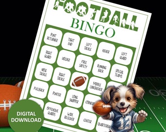 Football Bingo Printable Cards, Sports Bingo for Game Days and Football Birthday Parties, American Football Bingo Watch Party Game