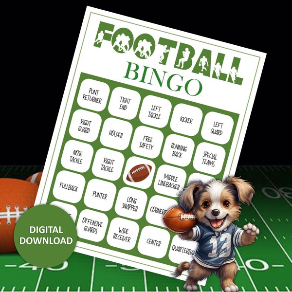Football Bingo Printable Cards, Sports Bingo for Game Days and Football Birthday Parties, American Football Bingo Watch Party Game