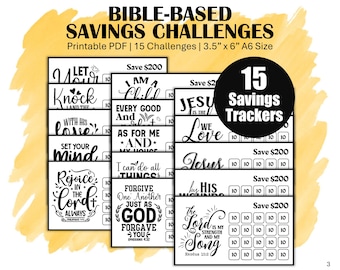 Bible Verses Savings Challenge Trackers, Printable Low Income Money Saving Challenges, A6 Mini Challenge, 15 Christian Scripture Quotes, PDF