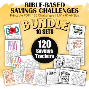 BUNDLE - Low Income Savings Challenge Trackers, Printable A6 Mini Money Saving Trackers, 120 Scripture-Based Faith Challenges to Save 15,785