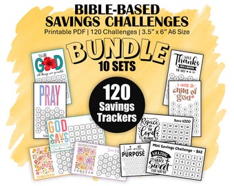 BUNDLE - Low Income Savings Challenge Trackers, Printable A6 Mini Money Saving Trackers, 120 Scripture-Based Faith Challenges to Save 15,785