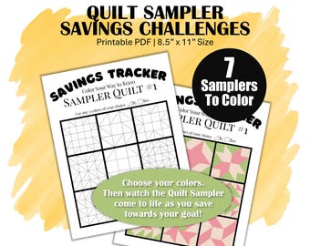 Low Income Savings Challenge Trackers, Printable Color-By-Number 8.5x11" Sampler Quilt Saving Challenges, Set of 7 Money Saving Trackers