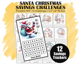 Low Income Christmas Savings Challenge Trackers, Printable A6 Mini Savings Challenge Bundle, Save For Christmas With 12 Cute Santa Trackers