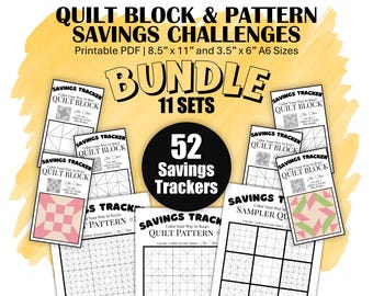 BUNDLE - Low Income Savings Challenge Trackers, Printable Color-By-Number 8.5x11" and A6 Quilt Block, Pattern, Sampler Money Saving Trackers