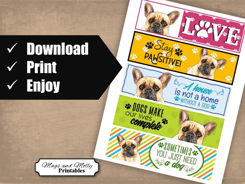 French Bulldog Printable Bookmarks With Dog-themed Quotes. Ten - Etsy