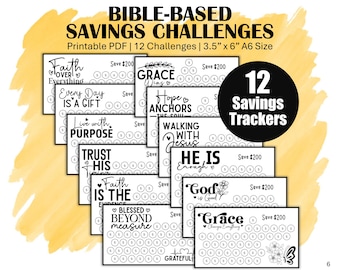 Mini Savings Challenge Trackers, Printable A6 Sized Savings Challenges to Save 2400, 12 Money Saving Challenges, Bible Faith-Based, PDF