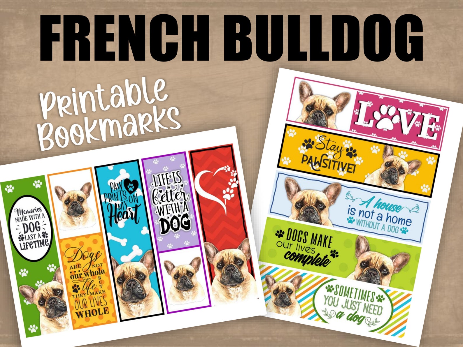 French Bulldog Printable Bookmarks With Dog-themed Quotes. Ten | Etsy