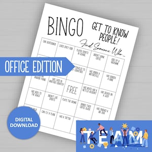 Office Get to Know You Bingo Icebreaker Game for Work, Employee Mix and Mingle or Team Building Party Game, Find Someone Who Business Mixer