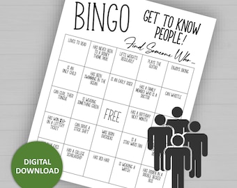 Get To Know You Find Someone Who Adult Bingo Game for Any Occasion, Mix And Mingle Icebreaker Holiday or Christmas Office Party Bingo Game