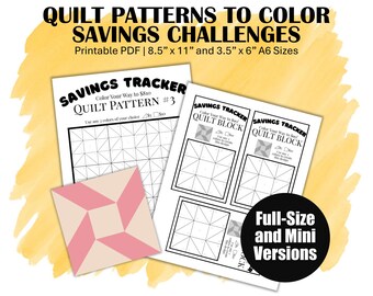 Low Income Savings Challenge Trackers, Printable Color-By-Number 8.5x11" Quilt Pattern and A6 Mini Quilt Block Money Saving Trackers (QP3)