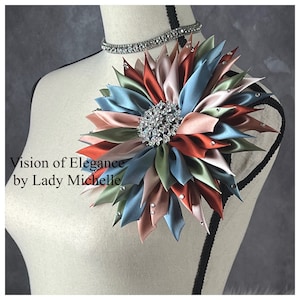 Multi-Colored Flower Brooch | Shoulder Corsage with Rhinestones | Formal Accessories | Gift for First Lady | Statement Piece