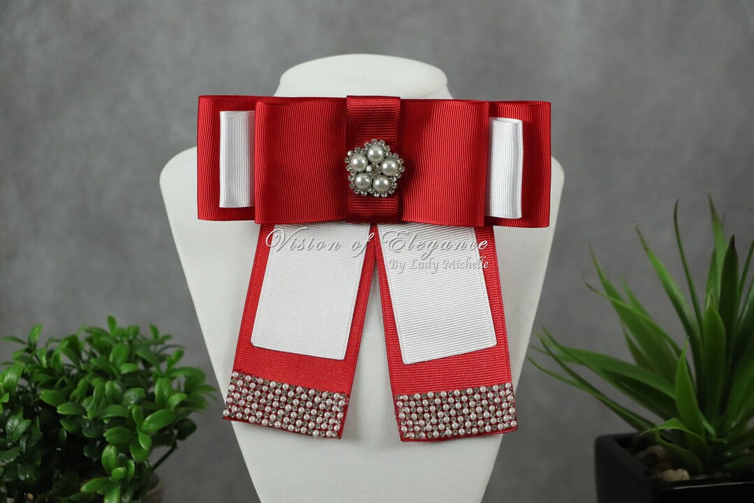 Red and White Bow Tie Pin for Women Ribbon Bow Tie Gift Etsy