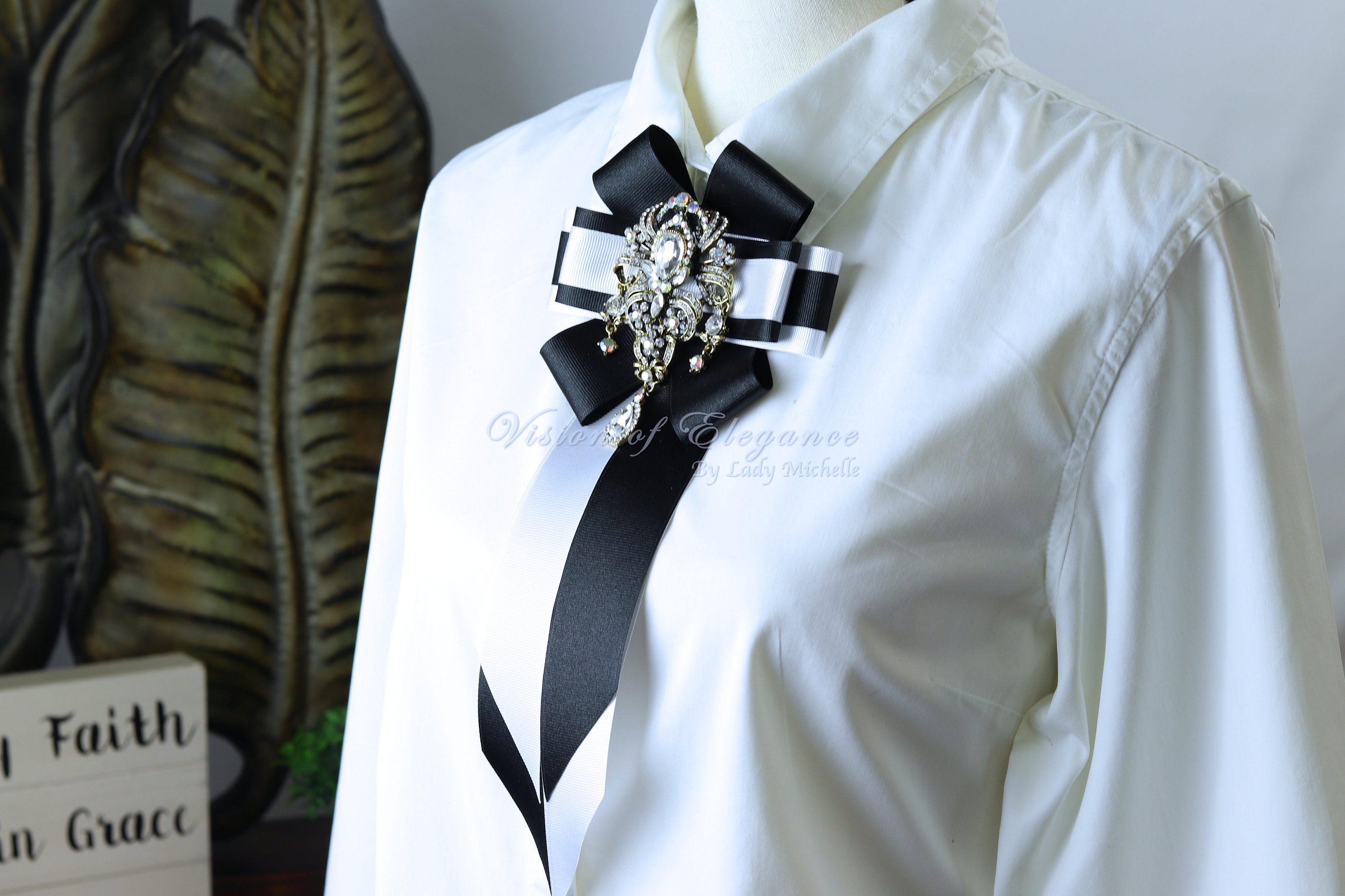 Black Bow Brooch Tie for Women. Halloween Brooch. Handmade Women
