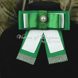 Green and White Bow Tie Pin | Ribbon Bow Tie for Women | Gift for First Lady | Formal Accessories | Bow Tie Brooch
