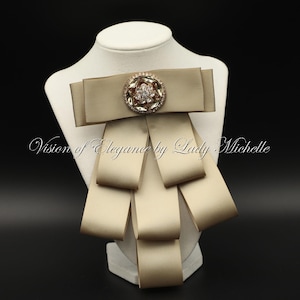 Taupe Bow Tie Brooch for Women | Pale Gold Bowtie Pin | Women&#39;s Accessory