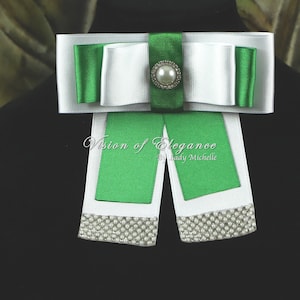 Green and White Bow Tie Pin | Ribbon Bow Tie for Women | Gift for First Lady | Formal Accessories | Bow Tie Brooch
