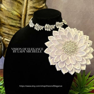 Shoulder Pin / White Satin Flower / Shoulder Corsage / Flower Brooch / Gift for First Lady / Formal Accessory