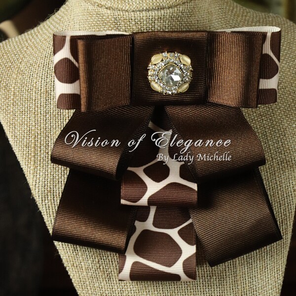 Animal Print Bow Tie Brooch | Giraffe Bow Tie For Women | Brown and Cream Ribbon Bow Tie | Gift for First Lady | Statement Piece