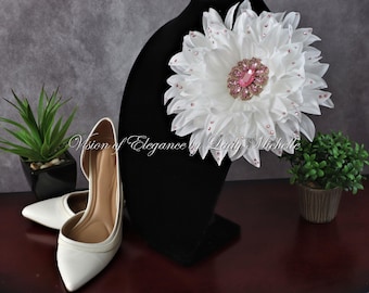 White Shoulder Corsage with Pink Rhinestones | Flower Shoulder Brooch | Shoulder Pin | Formal Accessories | Gift for First Lady