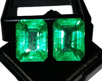 Loose Gemstone Natural Colombian Green Emerald 8.00 To 10.00 Ct Ring Size GIL Certified For Jewellery Making Emerald Cut Pair GE02