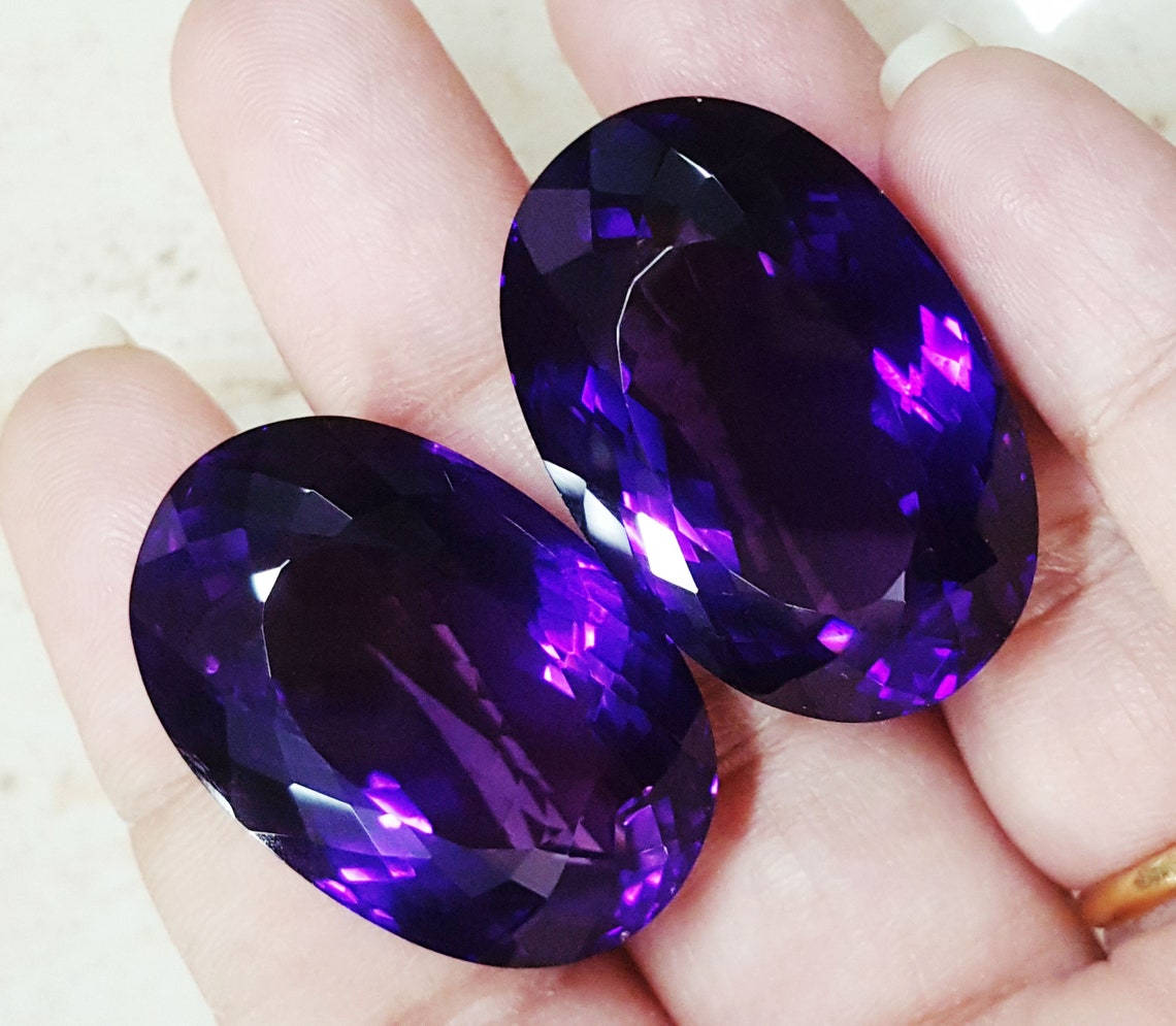 Loose Gemstone Natural Amethyst Certified 55 to 60 Cts Oval Etsy