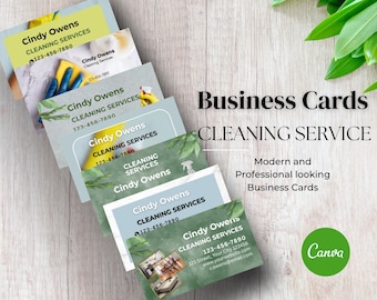 Modello di biglietto da visita per servizio di pulizia / Modificabile su Canva / Pacchetto di 7 biglietti da visita per servizi di pulizia professionale, dimensioni 3,5 x 2 pollici