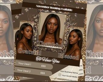 Modello fai da te per volantino di prenotazione di novembre / Volantino personalizzabile per il Ringraziamento / Volantino fai da te per offerte speciali per le vacanze per MUA, capelli, ciglia, unghie / Instagram