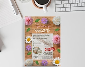 Volantino per attività di pulizie primaverili / Modello stampabile modificabile su Canva per attività di pulizie / Promozione stagionale / Formato lettera USA