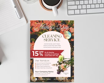 Modello di volantino per le pulizie della Festa della Mamma, formato lettera USA: modificabile su Canva