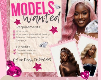 Volantino per la ricerca di modelli/Modello di volantino per la ricerca di modelli per capelli/Modello per l'installazione di parrucche/Volantino per il casting di modelli/Volantino rosa per l'attività di ciglia e trecce