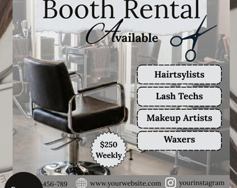 Volantino per noleggio stand: volantino per social media per noleggio suite salone, modelli modificabili Canva