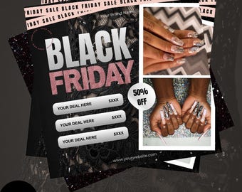 Volantino del Black Friday per estetiste / Volantino del Black Friday modificabile su Canva / Modello digitale per parrucchieri, nail artist e MUA