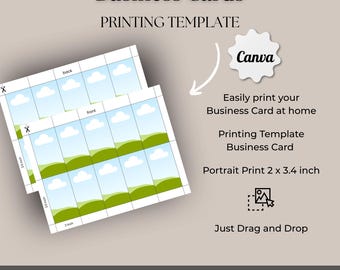 Modello di stampa per biglietti da visita con stampa verticale 2x3,5 pollici / Cornice per biglietti da visita vuota modificabile Canva Stampa a casa / Etichetta vuota