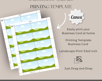 Modello di stampa per biglietti da visita in formato orizzontale da 3,5 x 2 pollici / Cornice per biglietti da visita vuota modificabile Canva Stampa a casa / Etichetta vuota